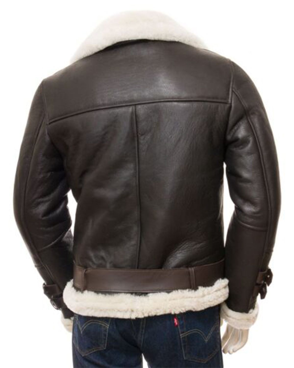 Men's Cross Zip Aviator Faux Shearling Real Leather Jacket.
