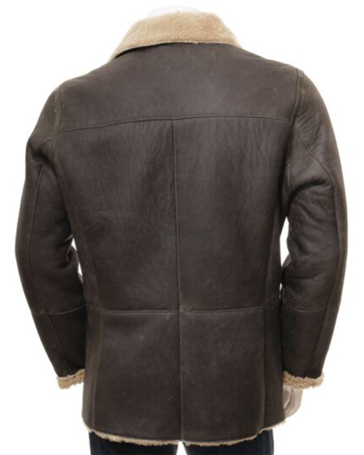 Men's Dark Brown Fur Shearling Leather Peacoat..