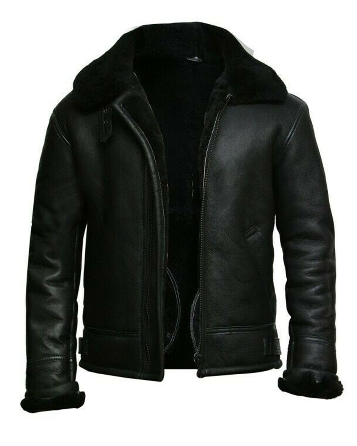 Men's Fur Collar Black B3 Bomber RAF Avaitor Jacket