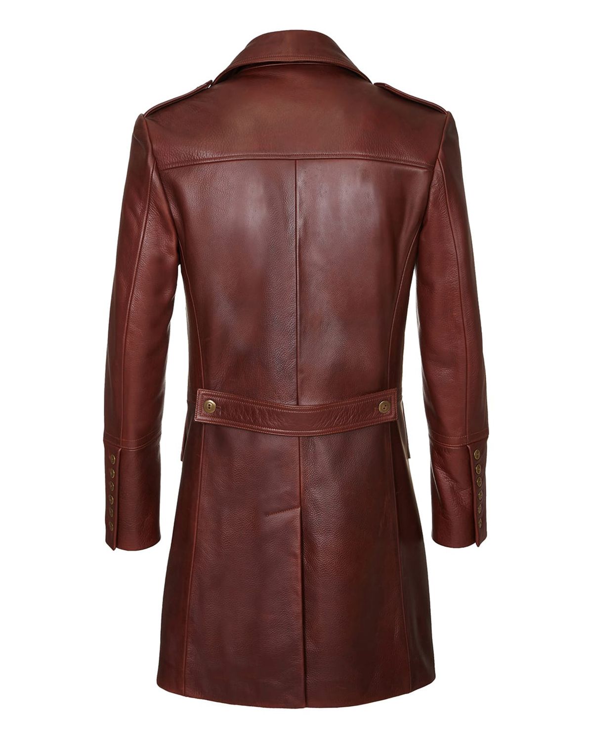 Men's Military Style Dark Brown Real Sheepskin Leather Coat..