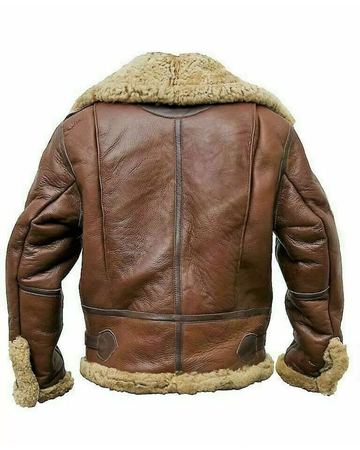 Men's Pilot Flying B3 Bomber Brown Air Force Aviator Fur Shearling Leather Jacket.