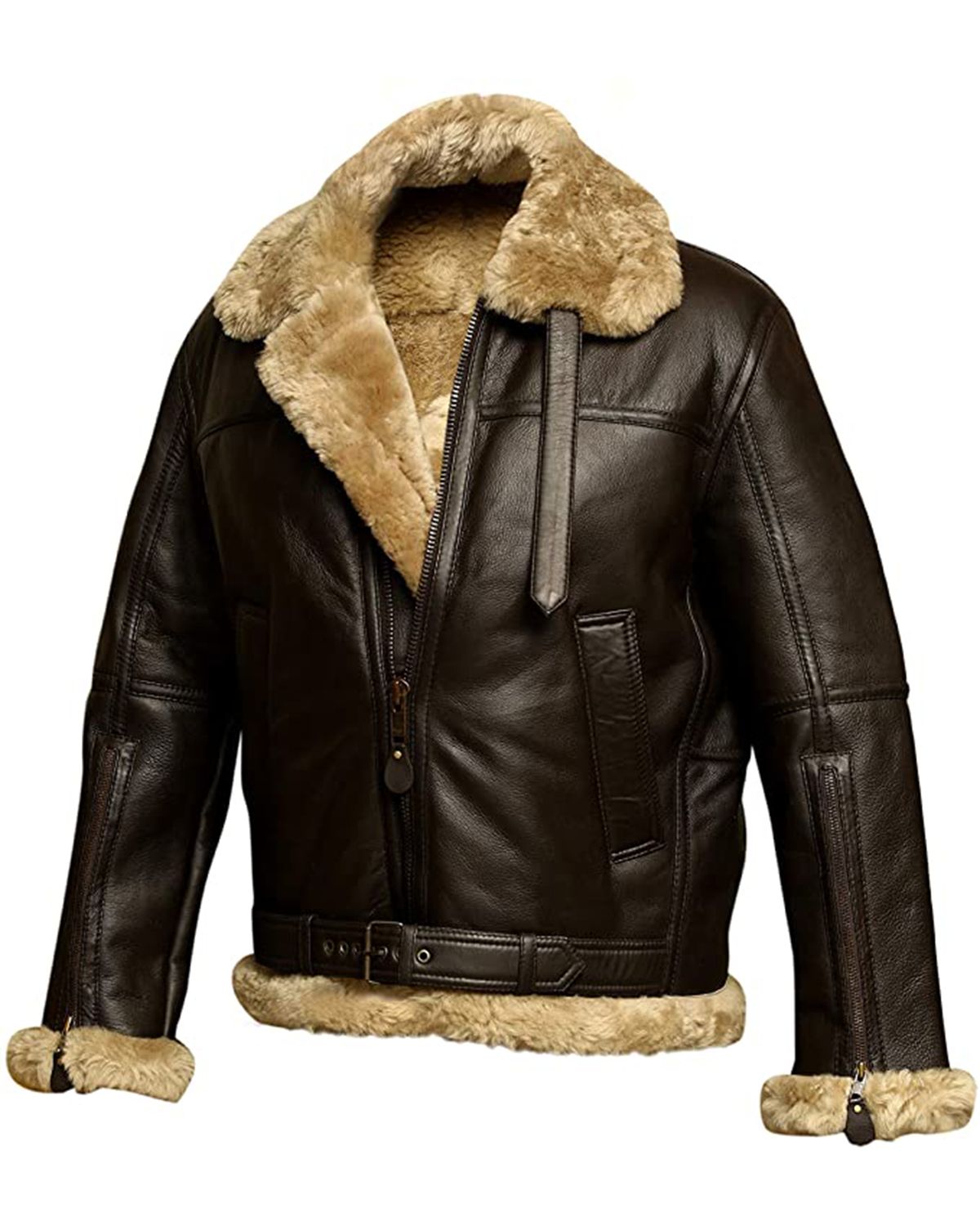 Men's RAF Aviator Brown B3 Bomber Genuine Sheepskin Leather Jacket.