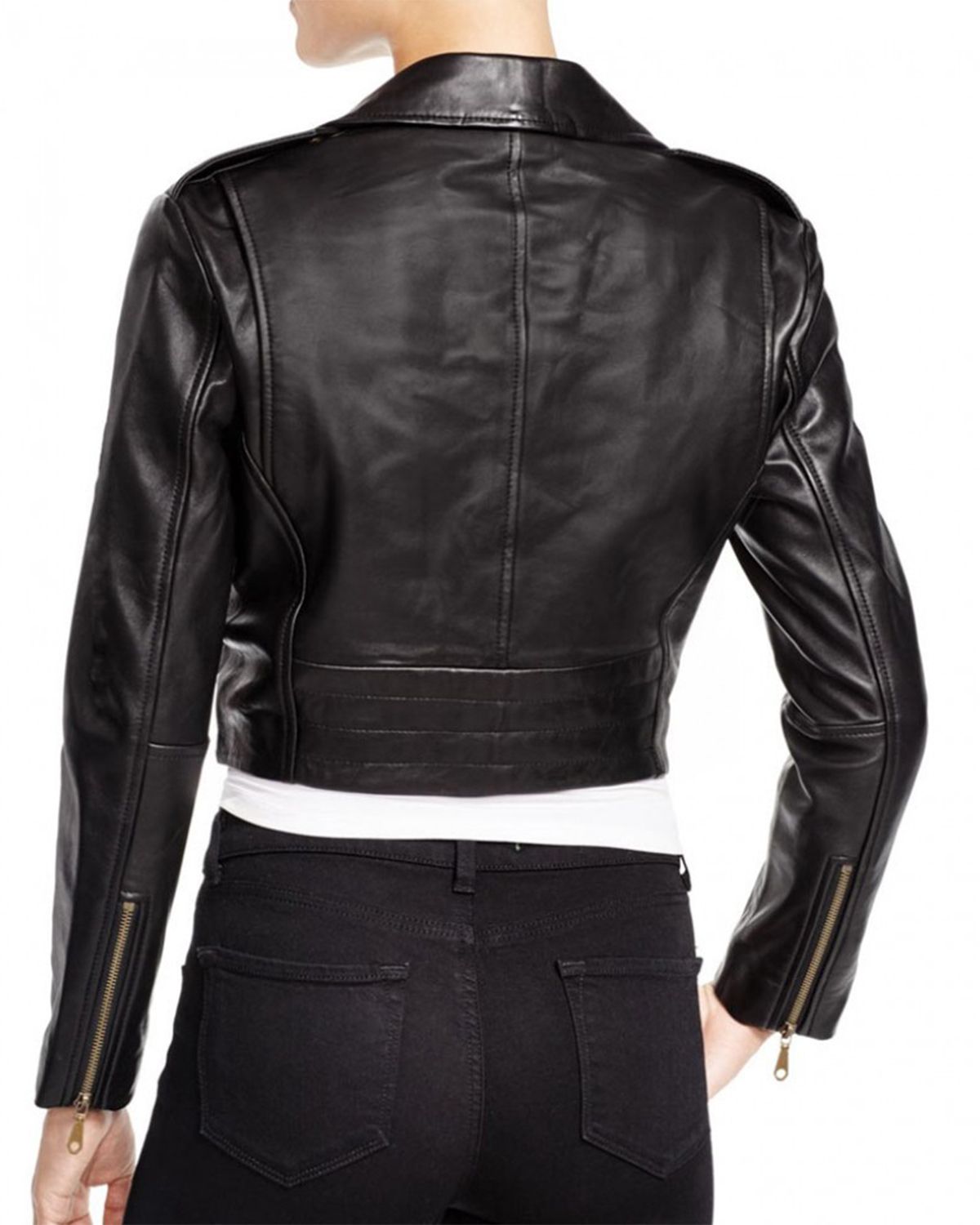 Women's Belted Black Cropped Leather Jacket..