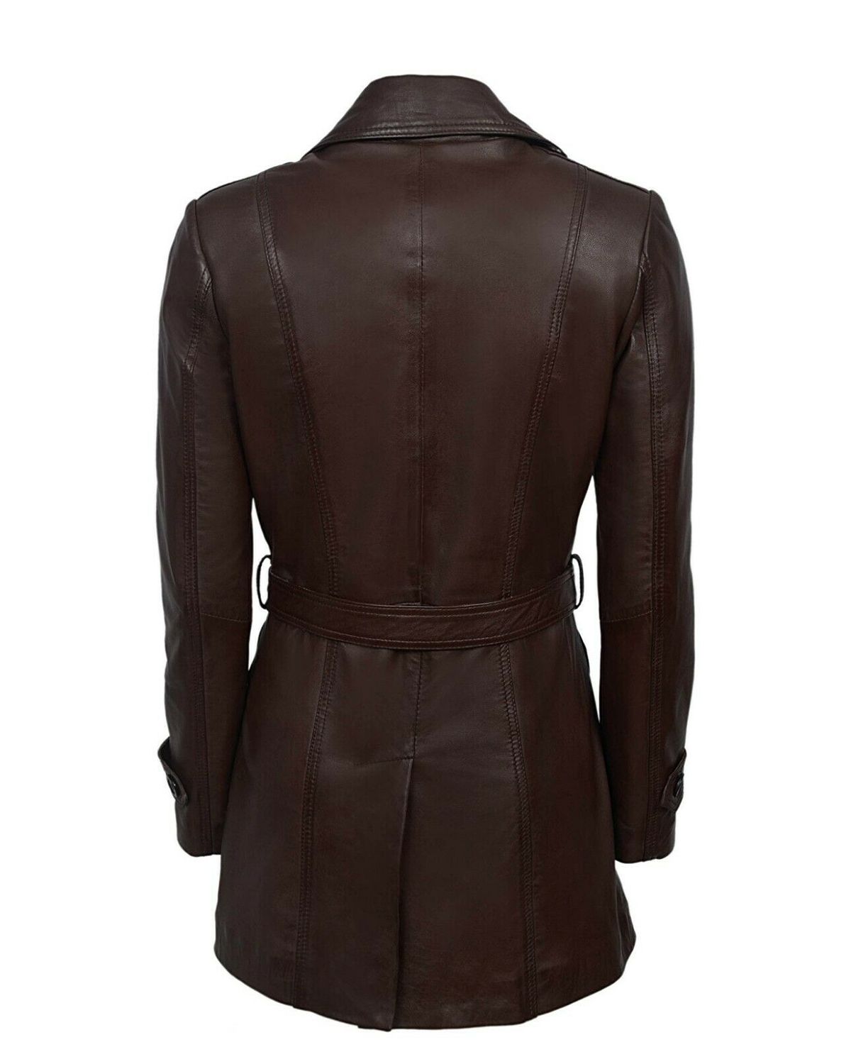 Women's Dark Brown Trench Belted Leather Coat ..